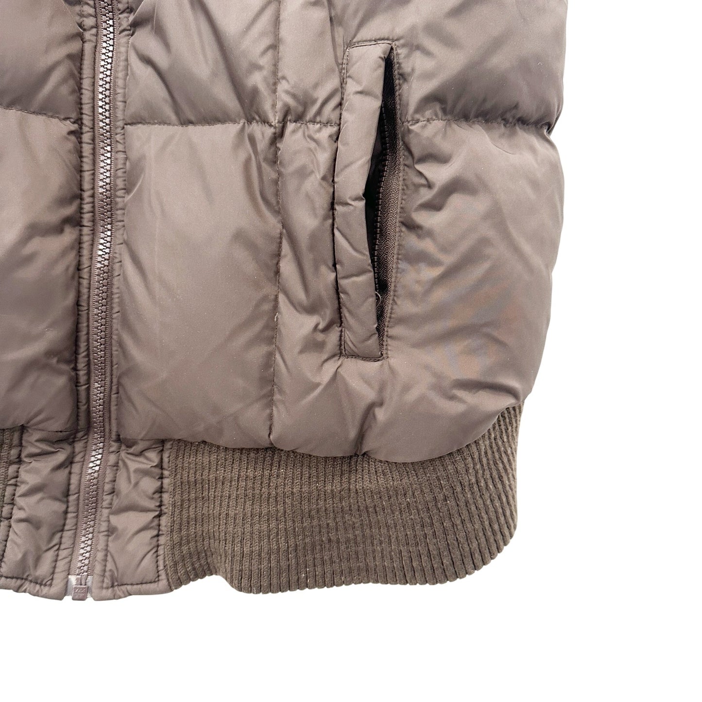 Old Navy Maternity brown puffer VEST faux fur hood size SMALL