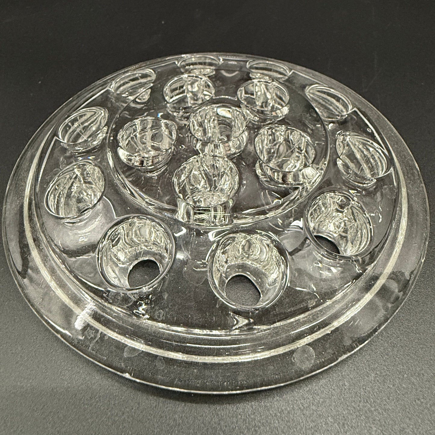 vintage 5" clear glass Flower Frog with 16 stem holes for floral arrangements