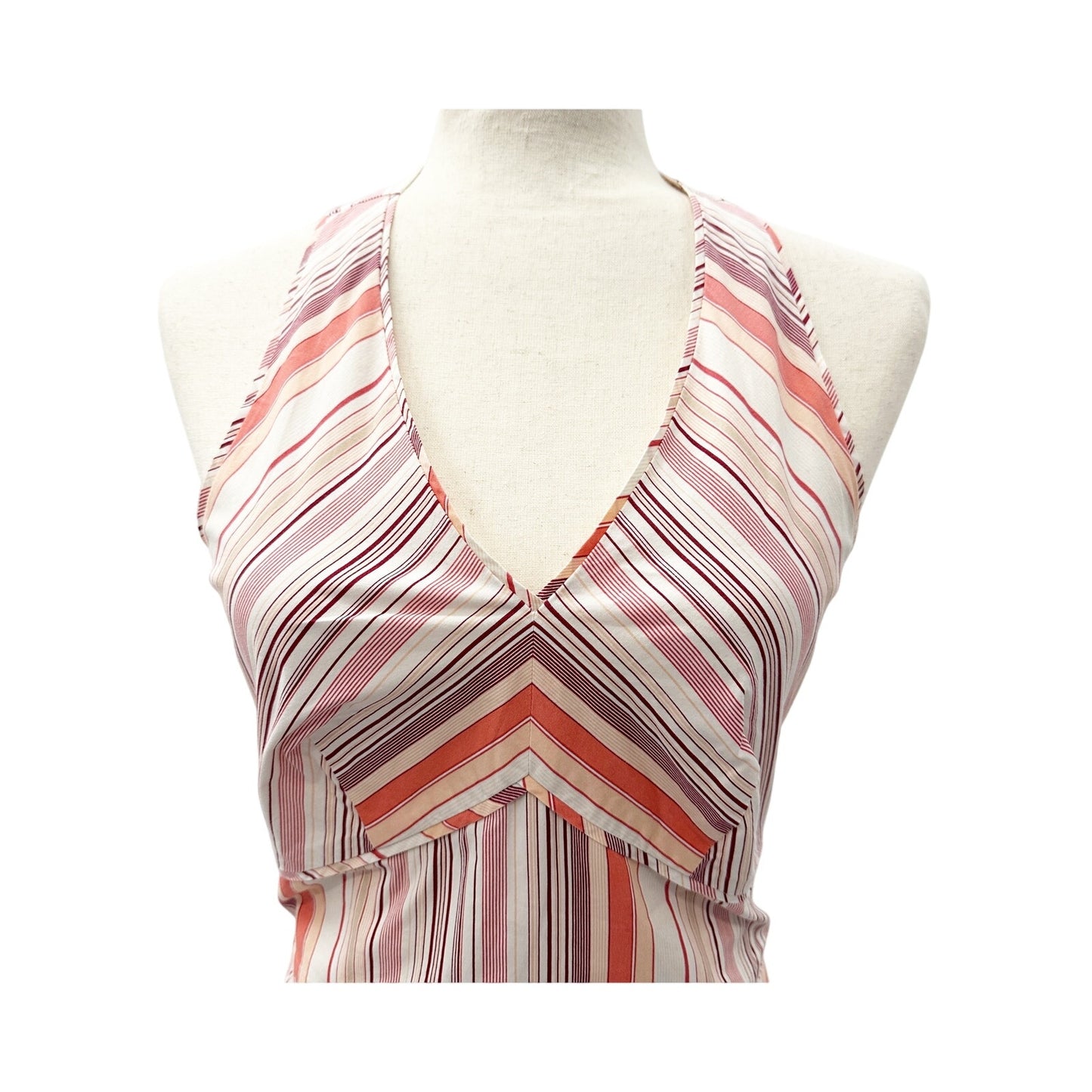 Ann Taylor striped Halter Dress women's size 2 small earth tones white peach