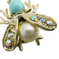 vintage aqua cabochon rhinestones gold Fly Bug BROOCH insect costume jewelry pin