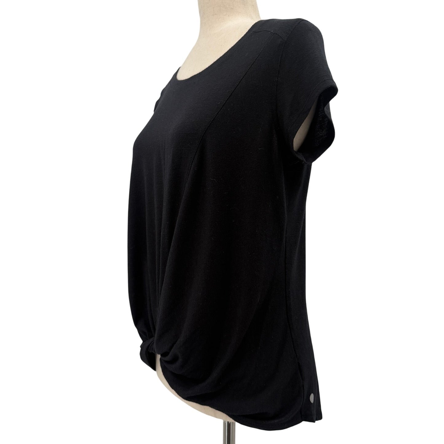 Zella black Top women's SMALL twist knot hem casual shirt