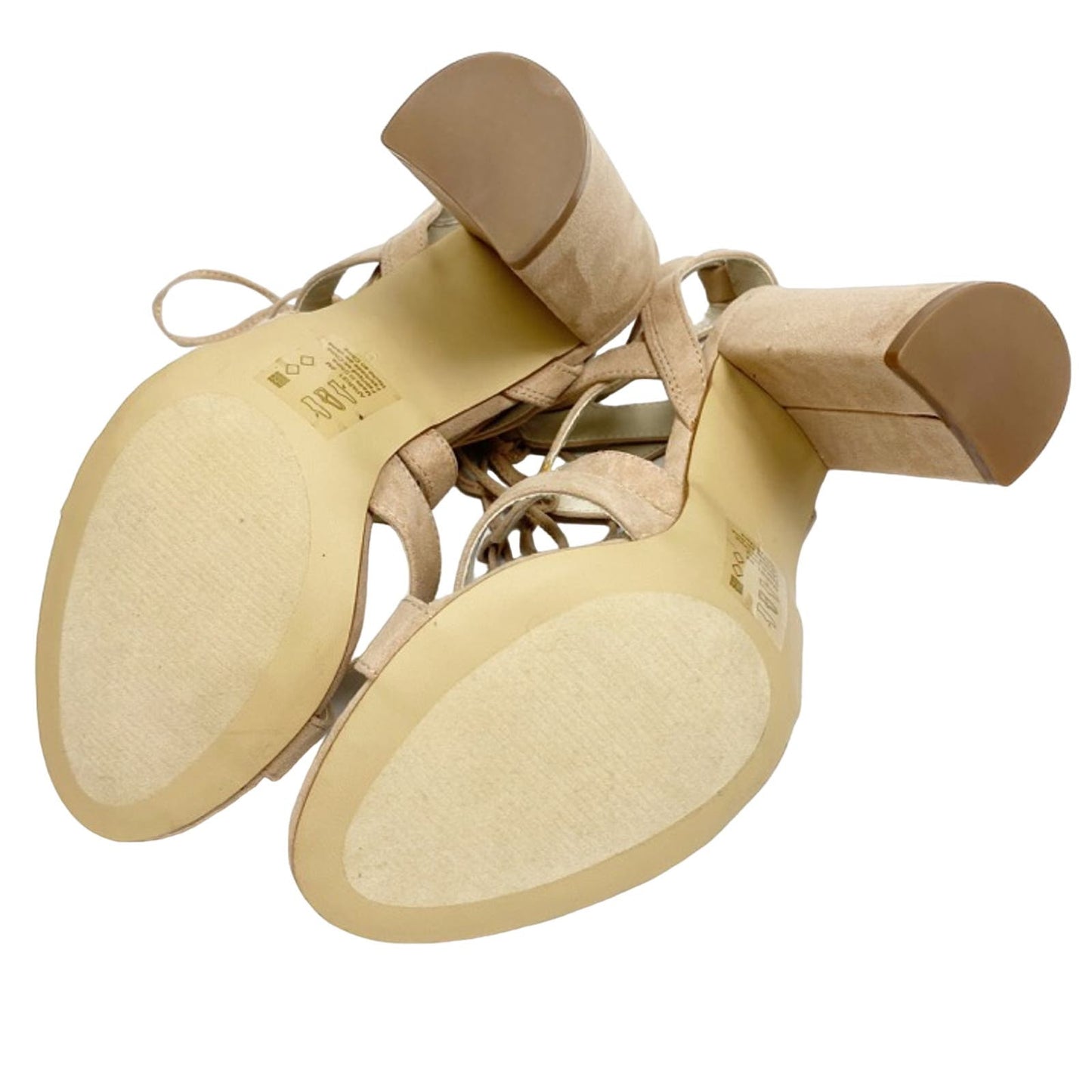 David's Bridal nude Faux Suede Lace-Up Sandals APARIS1 shoes block heels size 9