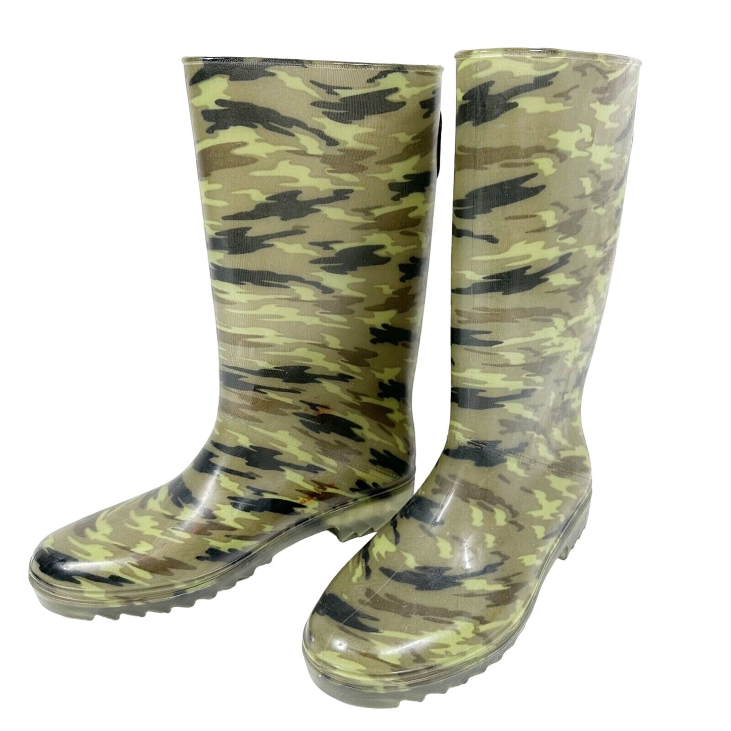 Stuart Weitzman green camo camouflage rubber BOOTS shoes size XL (10) mid-calf