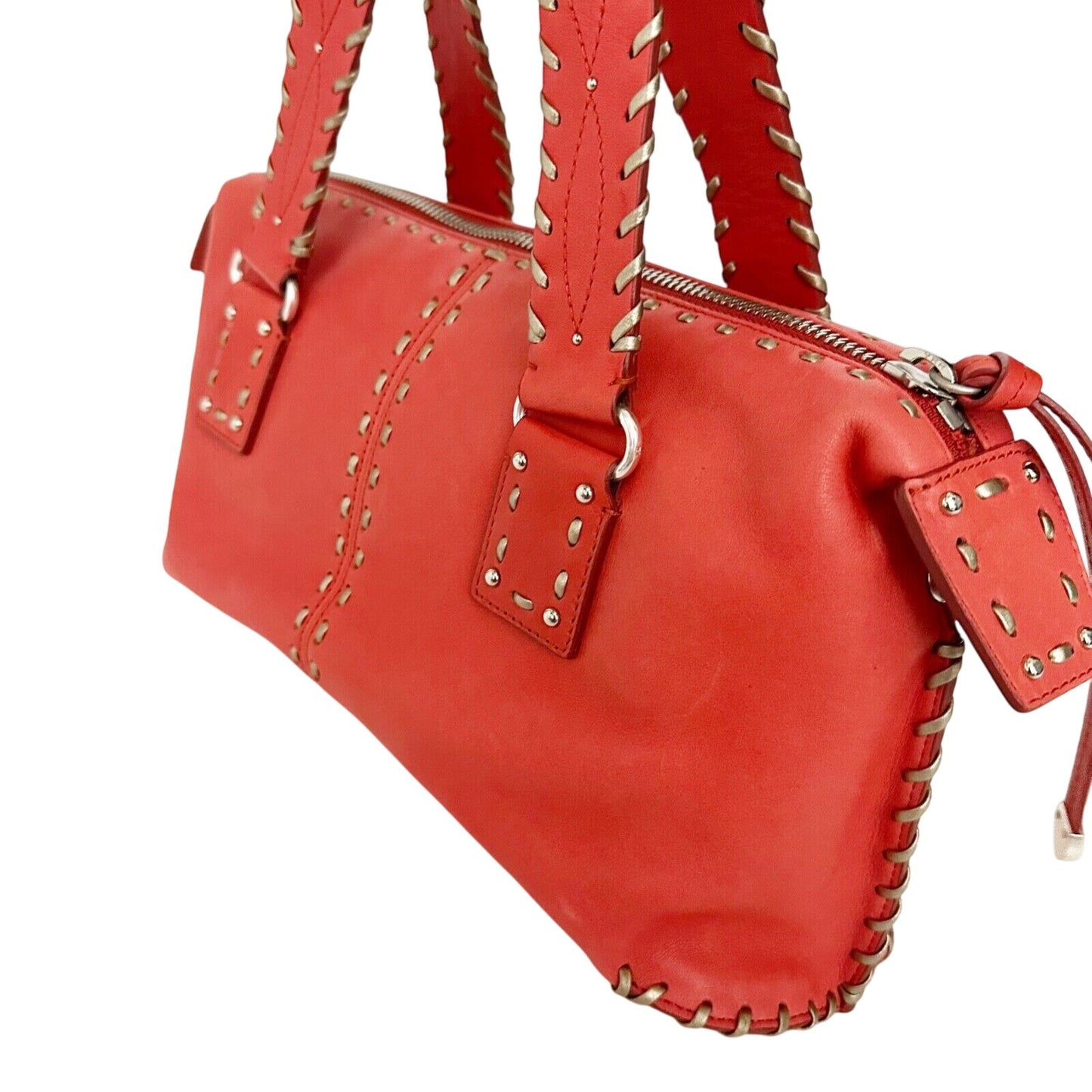 Michael Kors burnt sienna leather bronze whipstitch HANDBAG bag top handle purse