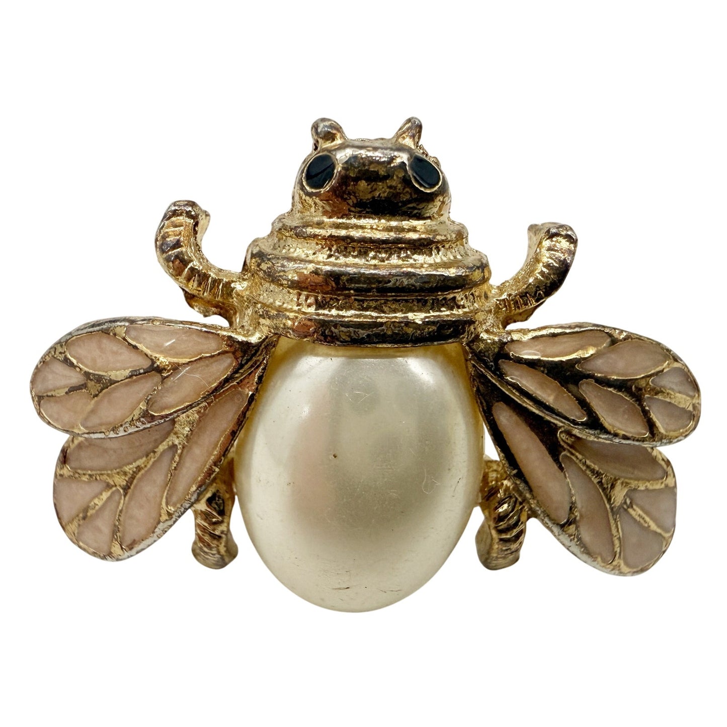 vintage pale pink, gold & faux pearl Bee Bug BROOCH insect costume jewelry pin