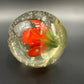 3" orange floral Paperweight | vintage art glass