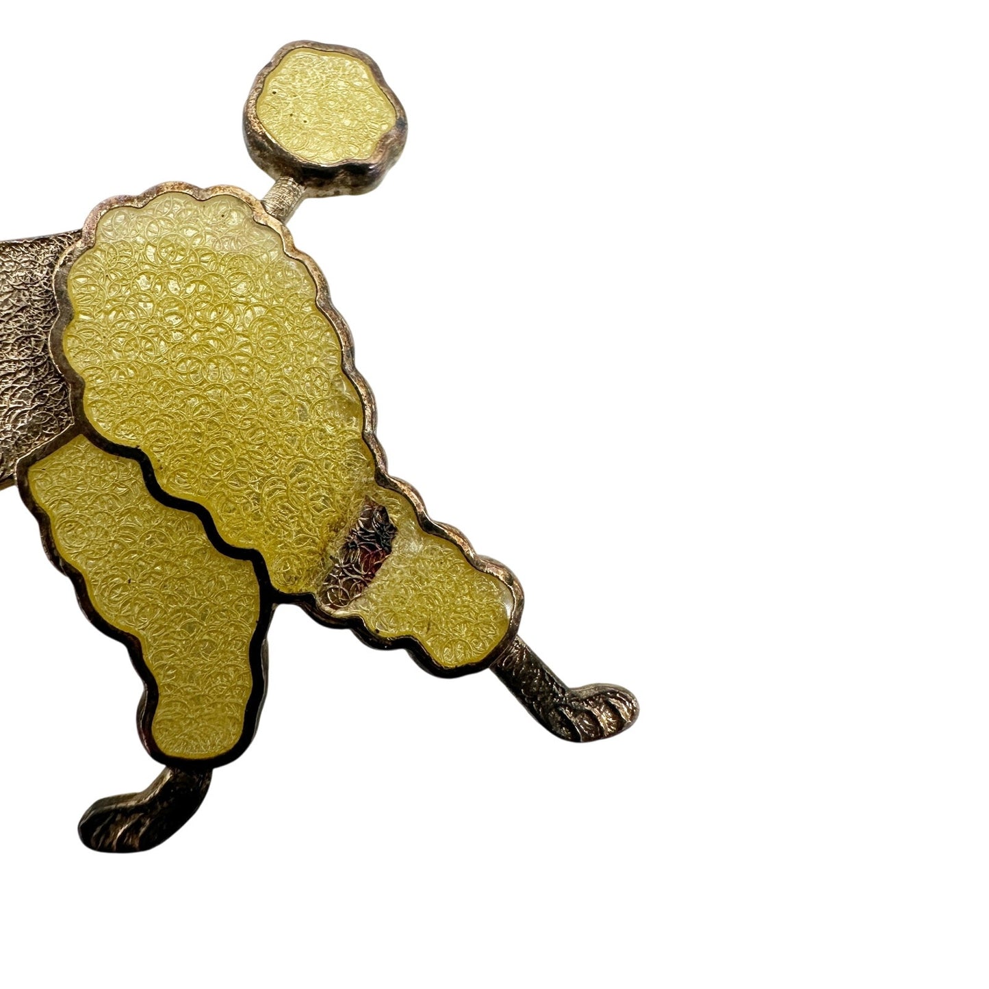 vintage yellow & gold metal poodle BROOCH jewelry pin