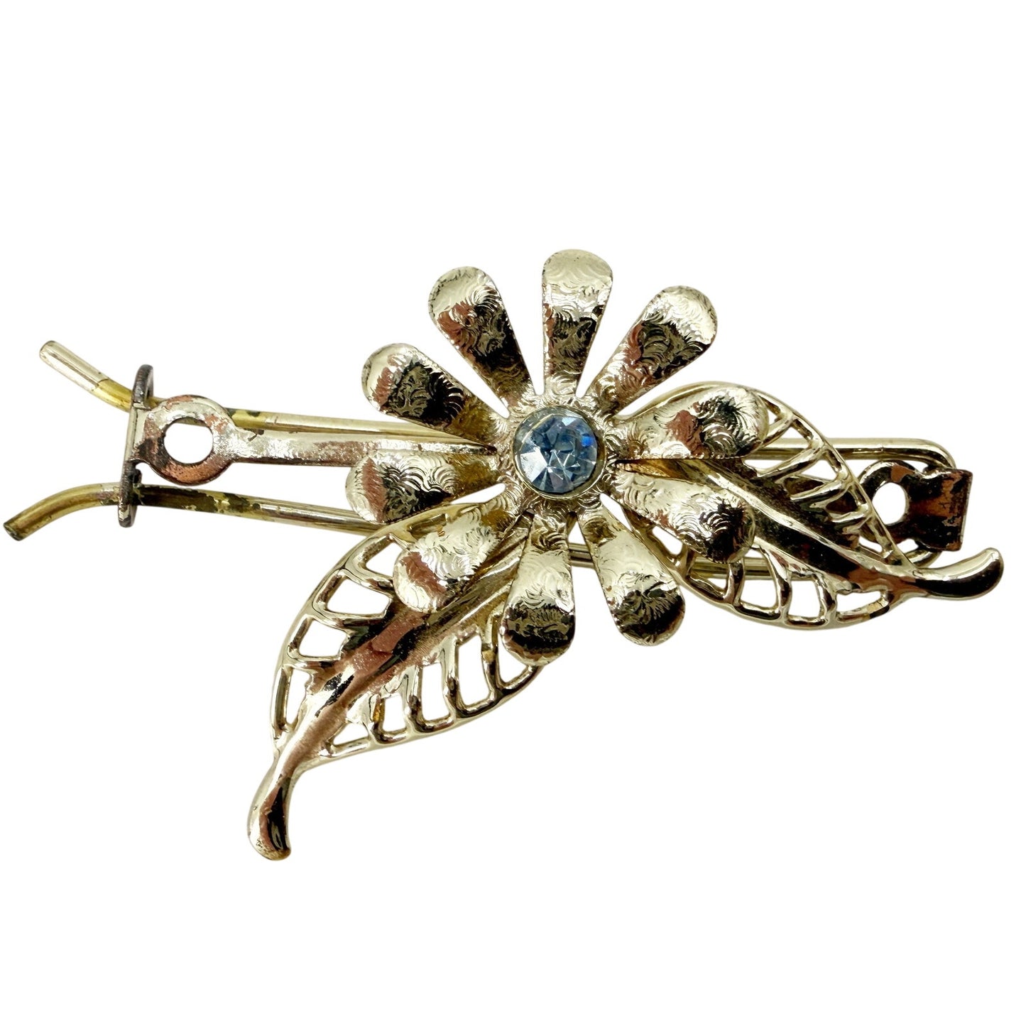 vintage silver flower light blue rhinestone Hair Fork Pin retro fashion jewelry