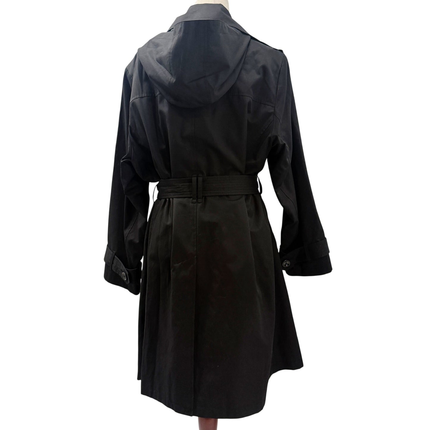 London Fog black belted Trench Coat women's 1X removable hood jacket outerwear
