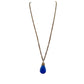vintage gold metal cable chain & blue acrylic Pendant Necklace costume jewelry