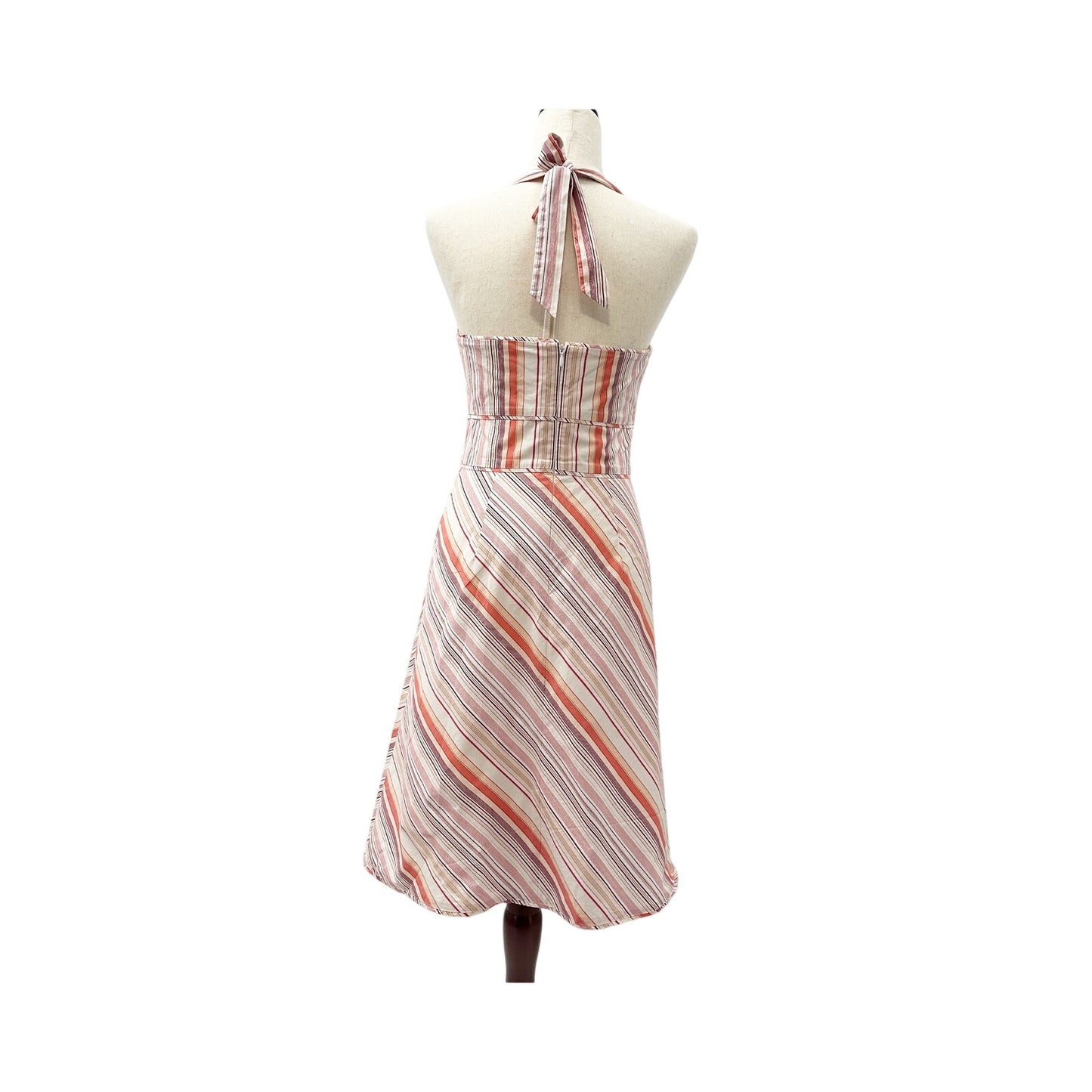 Ann Taylor striped Halter Dress women's size 2 small earth tones white peach