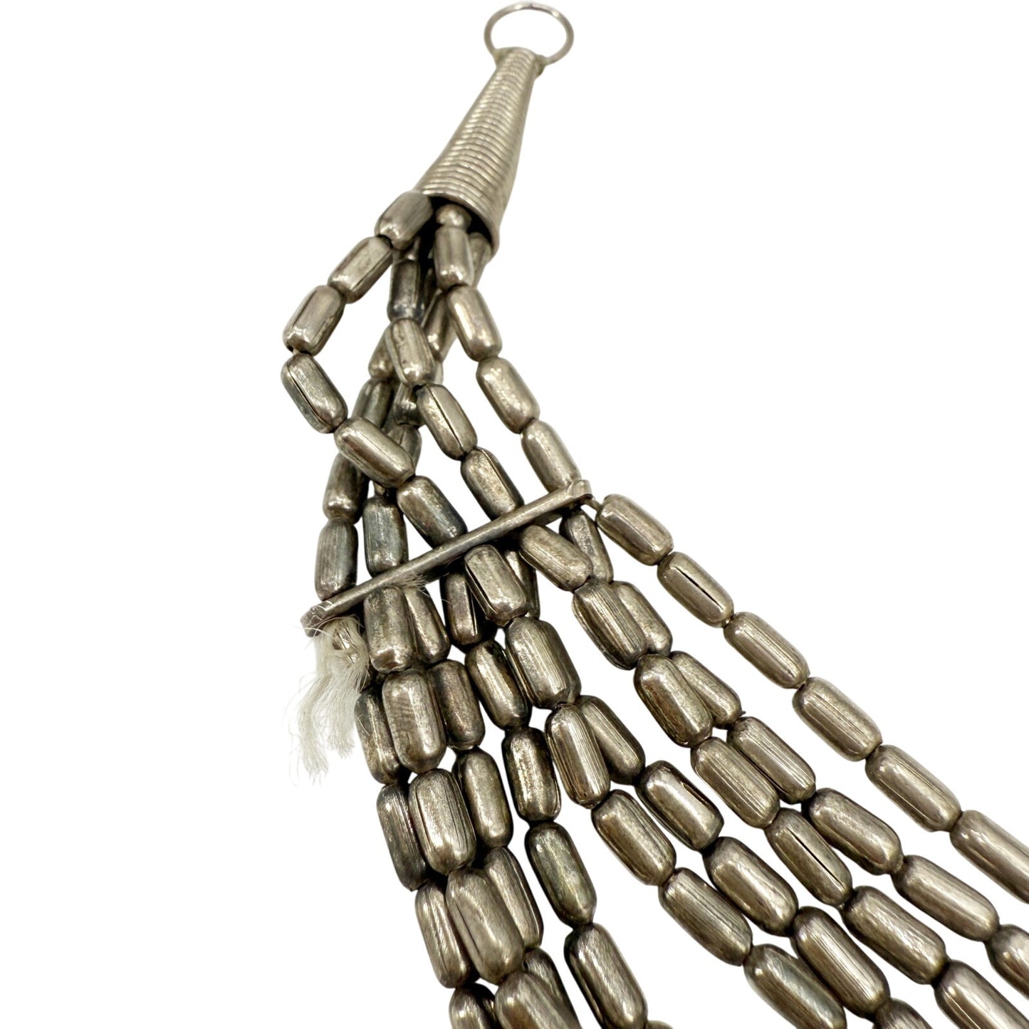 vintage scalloped silver metal Bib Necklace costume jewelry capsule beads