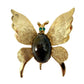 vintage gold & brown stone body Butterfly BROOCH insect jewelry pin green gems