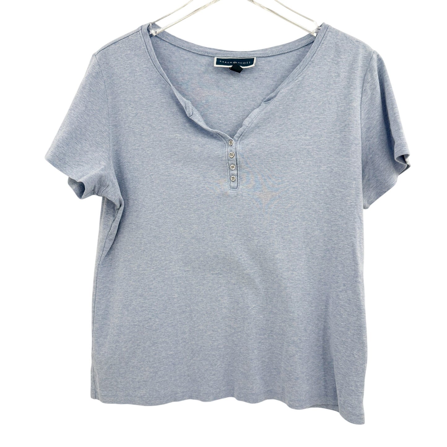 Karen Scott light blue heather Henley Pullover Top women's MEDIUM casual shirt