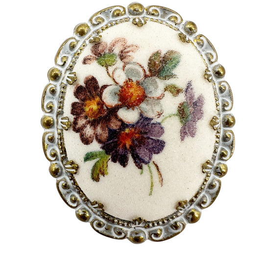vintage oval white Western Germany flower bunch BROOCH floral jewelry pin