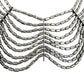 vintage scalloped silver metal Bib Necklace costume jewelry capsule beads