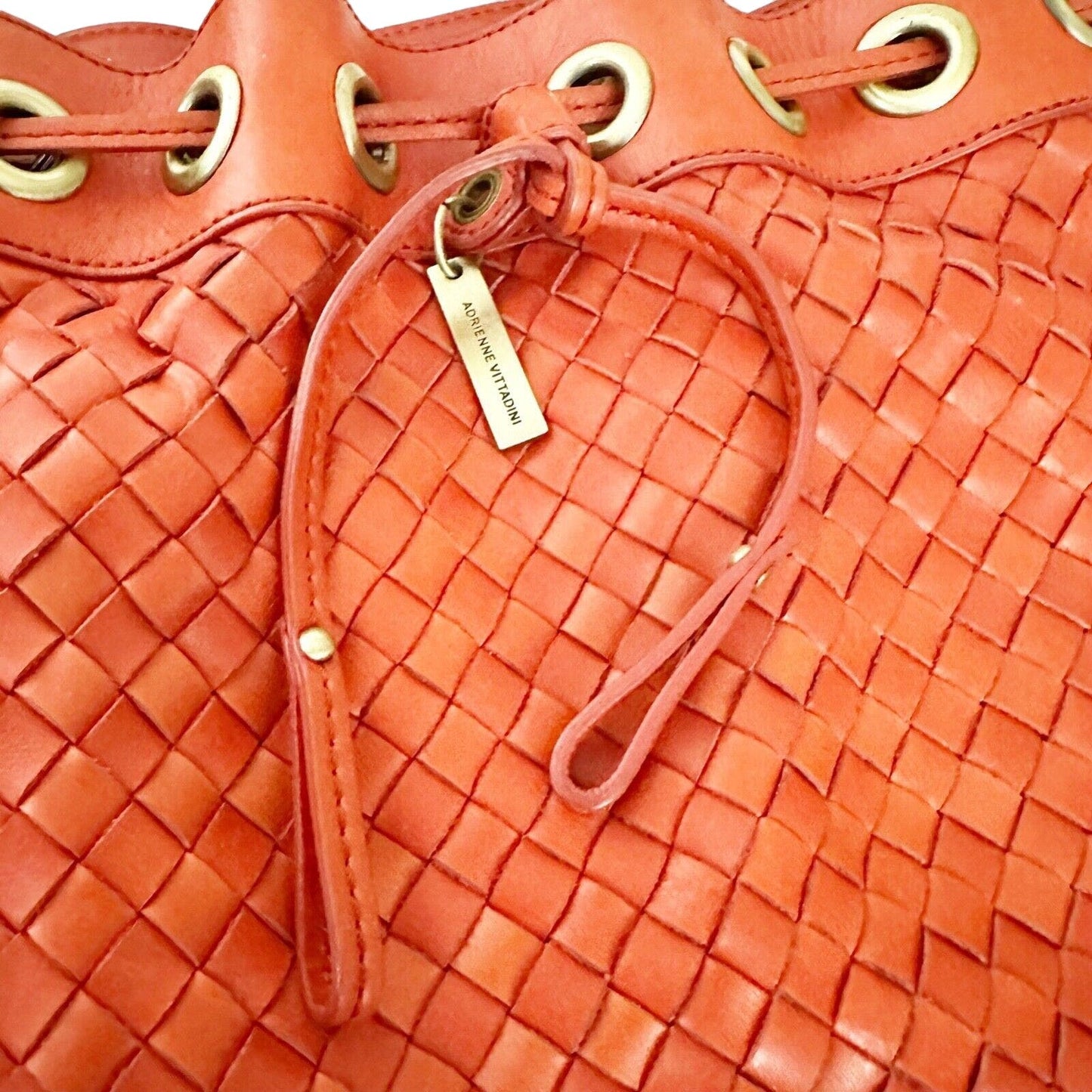 large Adrienne Vittadini red leather basketweave HANDBAG bag top handle purse