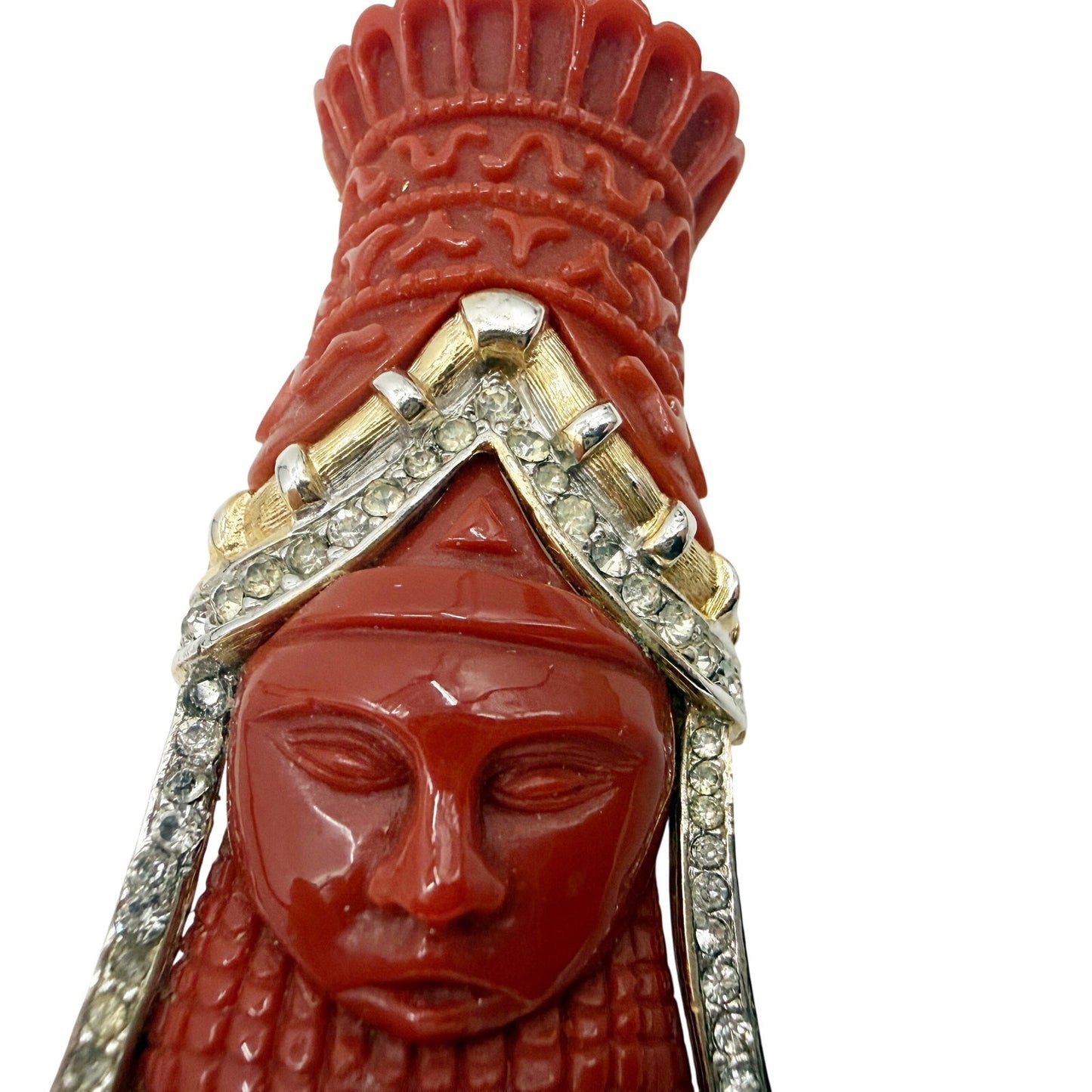 vintage Marcel Boucher burgundy & gold Asian figure BROOCH costume jewelry pin