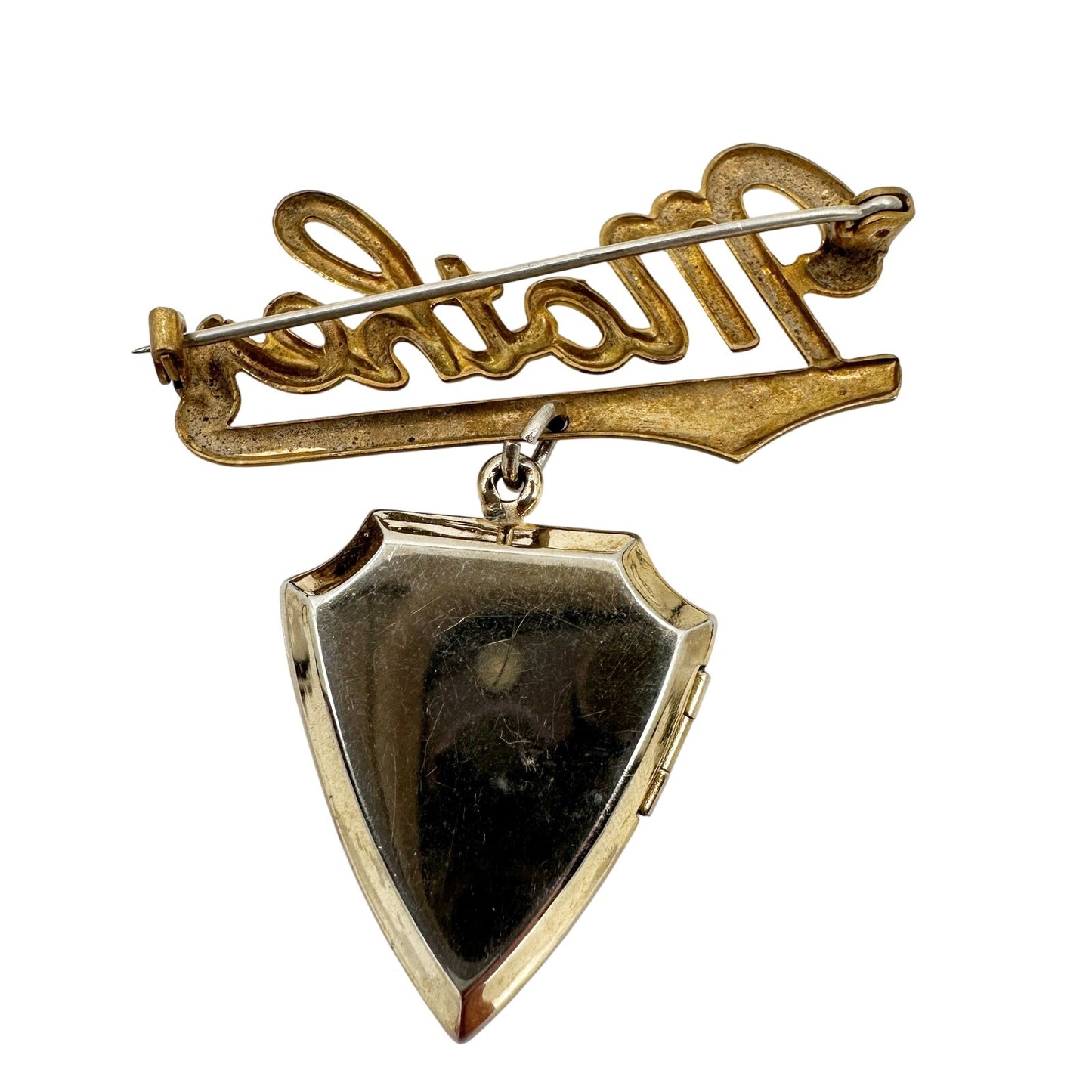 vintage gold tone metal MOTHER picture photo locket BROOCH mom jewelry pin