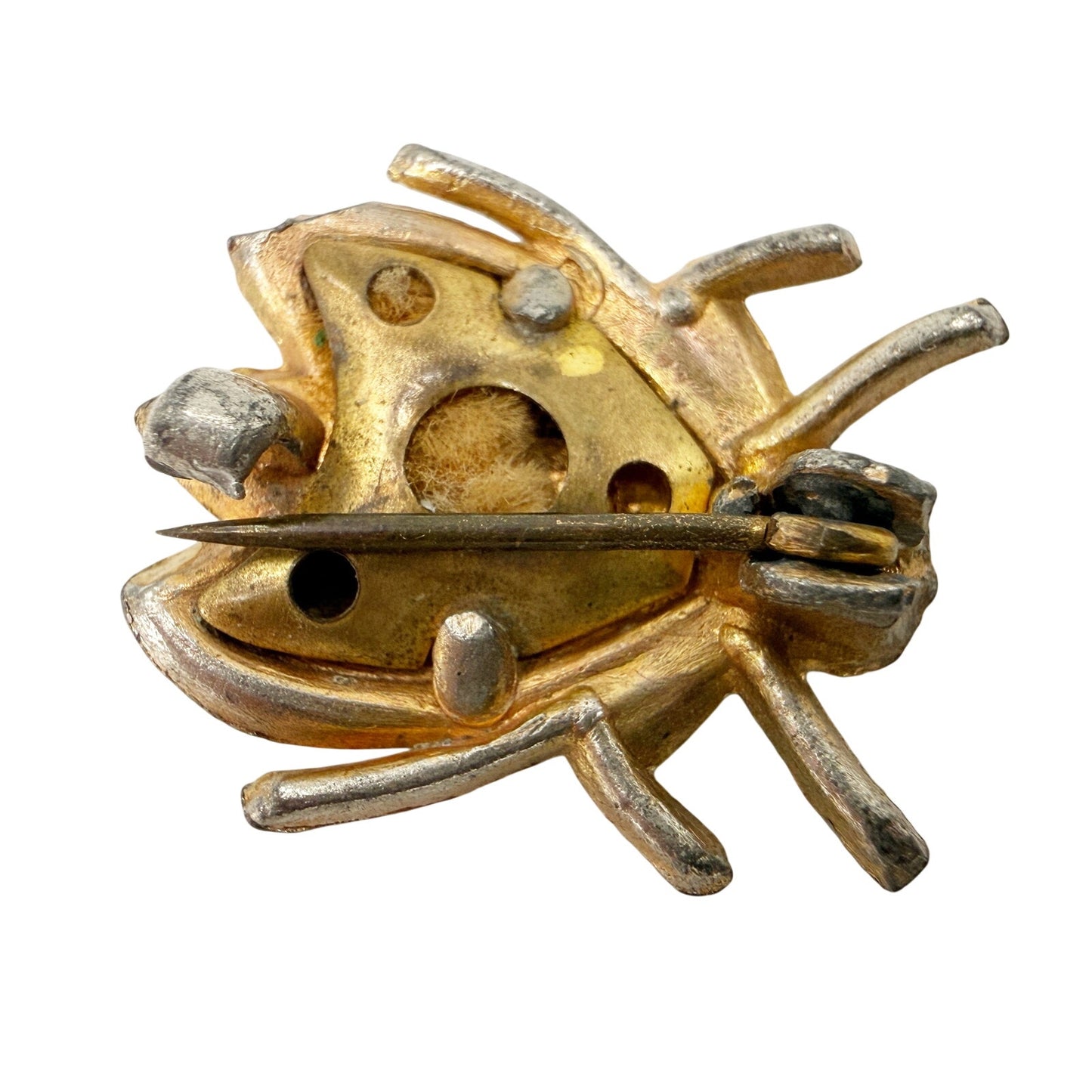vintage gold yellow black enamel Flying Insect Brooch jewelry pin rhinestones