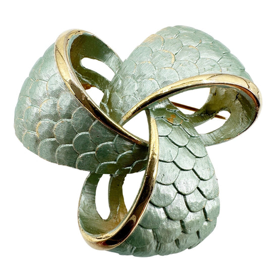 vintage gold & pale turquoise twisted knot BROOCH jewelry pin