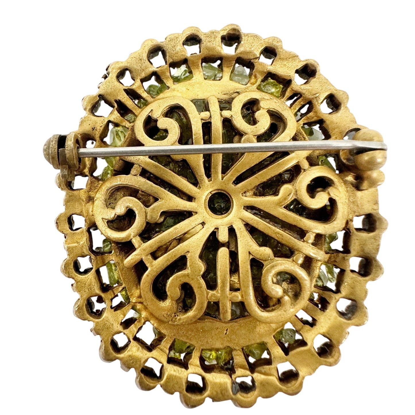 vintage faux pearls gold green stones BROOCH floral jewelry pin