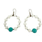 handmade white & turquoise blue loop beaded EARRINGS jewelry NEW vintage beads