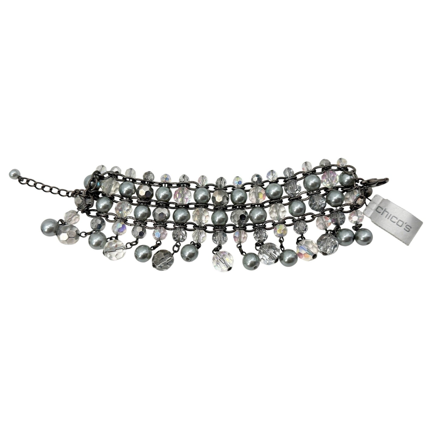 Chico's gray silver & clear beaded Bracelet women's NEW
