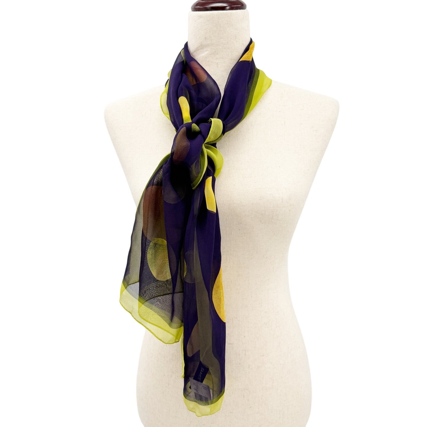Ellen Tracy dark purple lime green sheer Scarf orange lemons limes 100% silk NEW