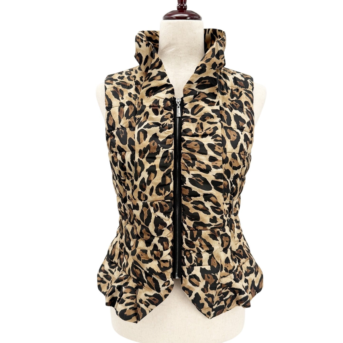 White House Black Market leopard Puffer Vest women's XS rhinestone pulls WHBM