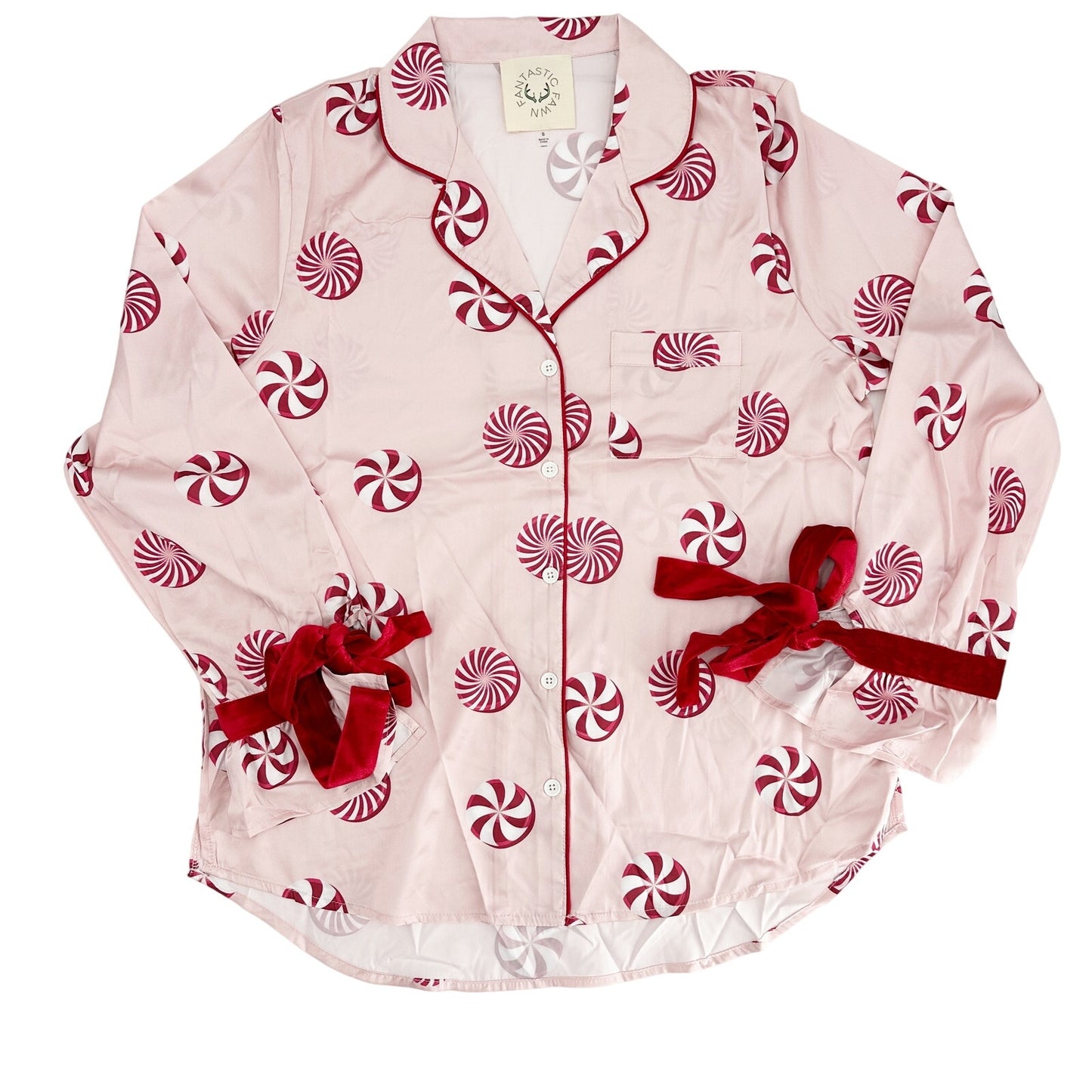 pink peppermint satin pajamas | shorts & long sleeve top | S, M, L
