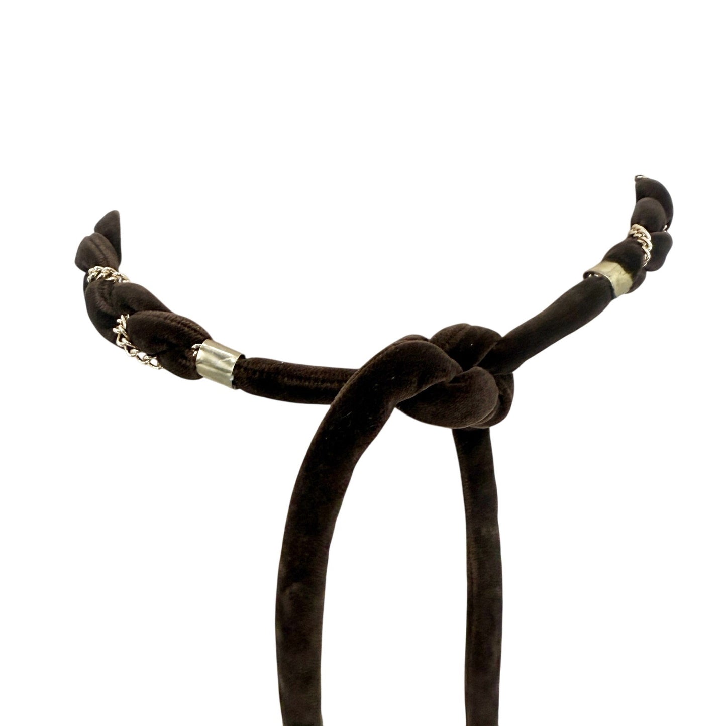 vintage braided brown velvet rope & gold chain Self Tie Belt 68" long accessory