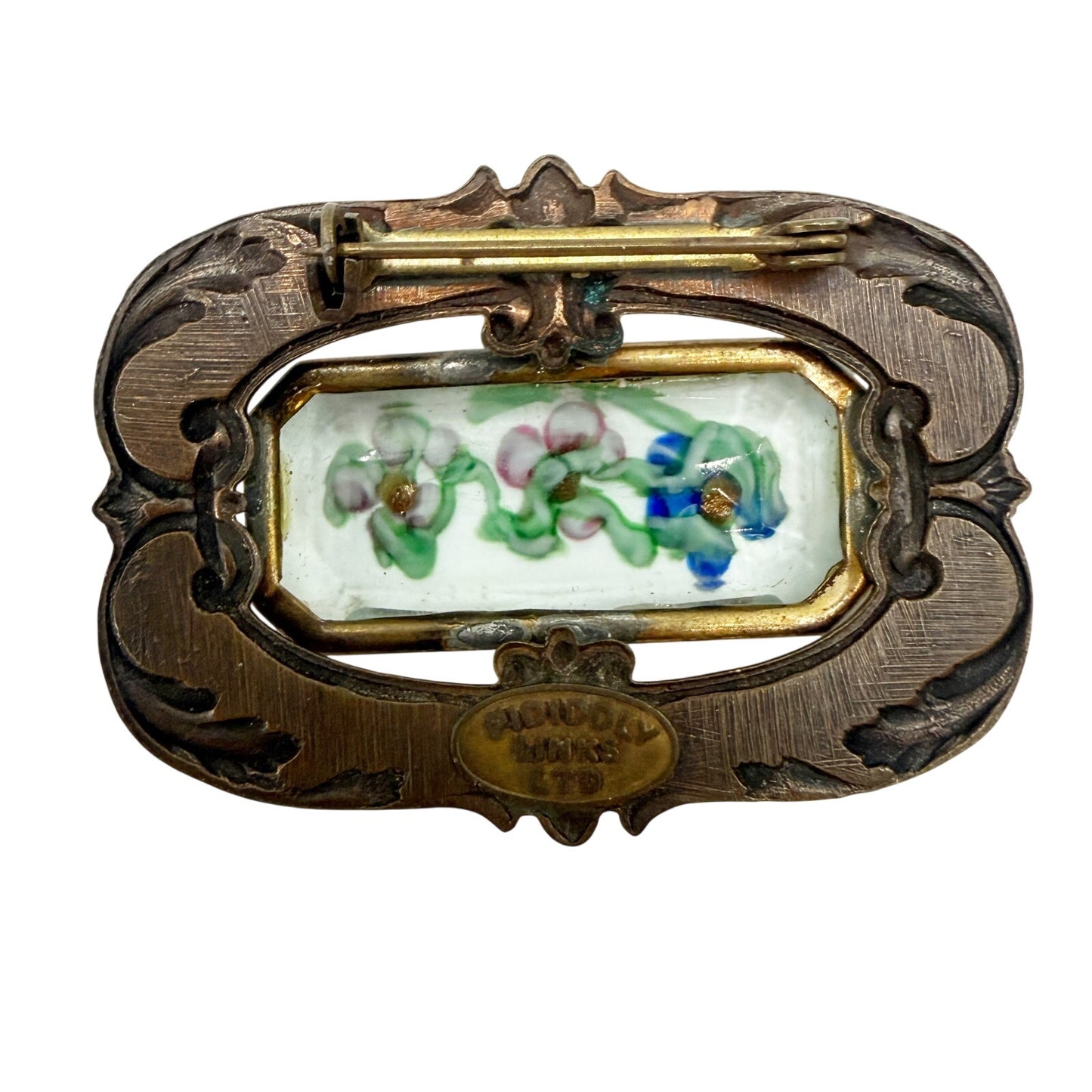 vintage Pididdly Links Flowers in Glass prism metal BROOCH floral jewelry pin