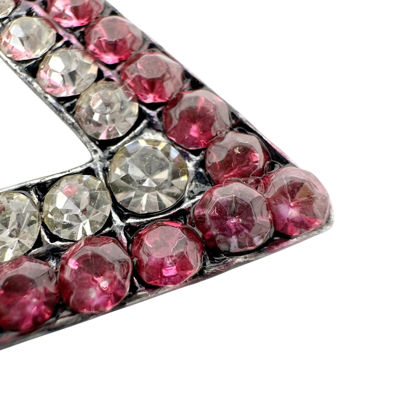 vintage pink & clear rhinestones diamond-shaped BROOCH jewelry pin