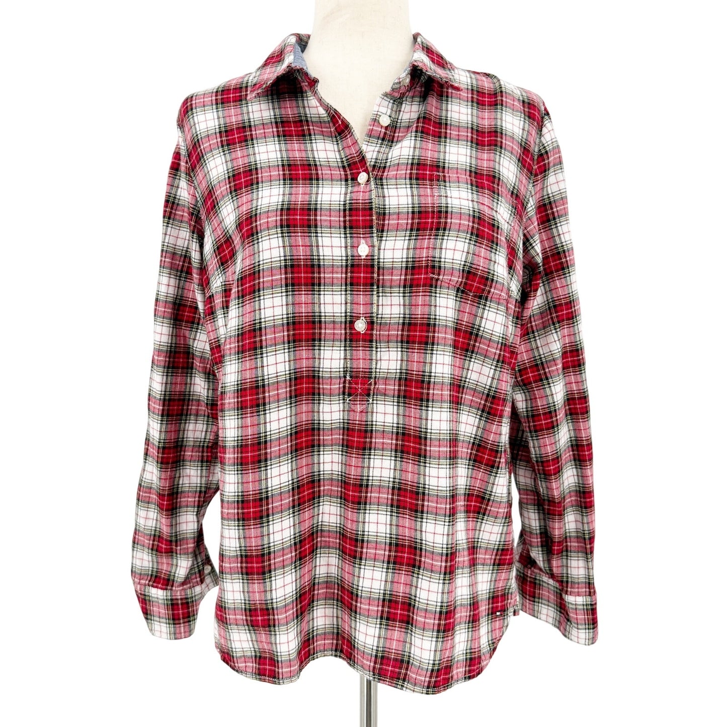 Tommy Hilfiger red white plaid Button Down Shirt women's MEDIUM flannel top