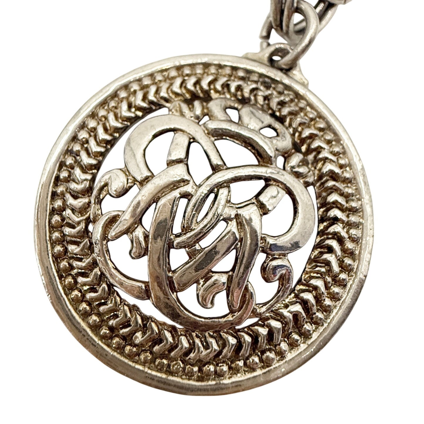 vintage double curb link chain Charm Bracelet silver tone metal large medallion