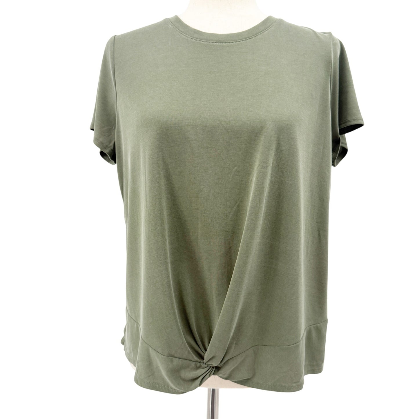 Banana Republic olive green Top women's MEDIUM sandwash modal twist knot hem