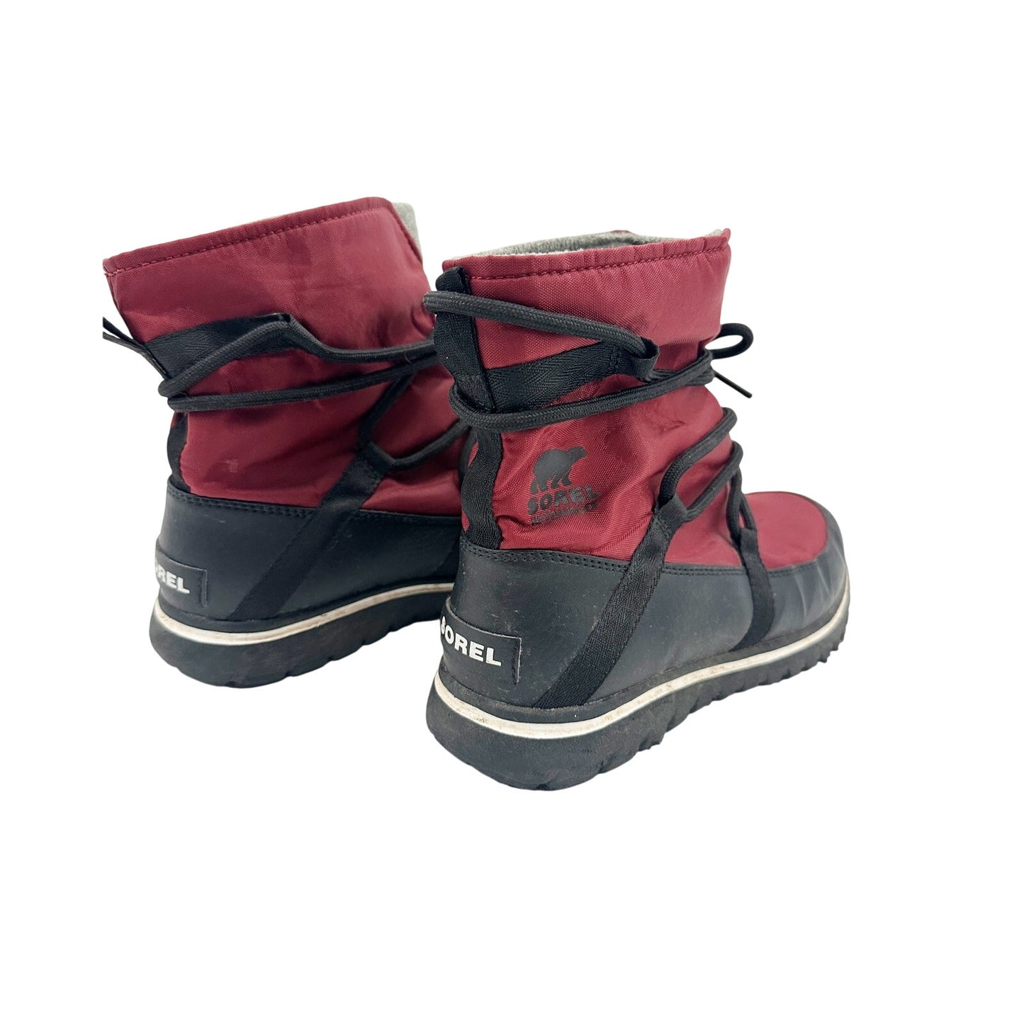 Sorel red & black Ankle Winter Boots women's 7 waterproof slip-on shoes w/ tie