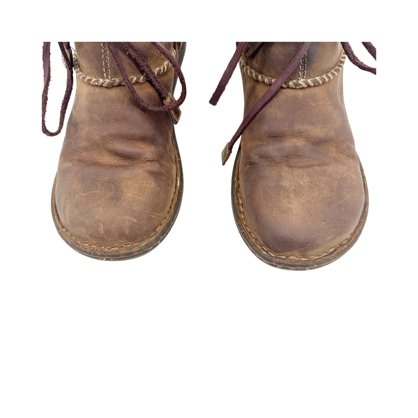 UGG brown leather wraparound tie ankle BOOTS women's 7 winter shoes sheepskin