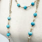 vintage gold chain Necklace faux pearls turquoise blue beads costume jewelry