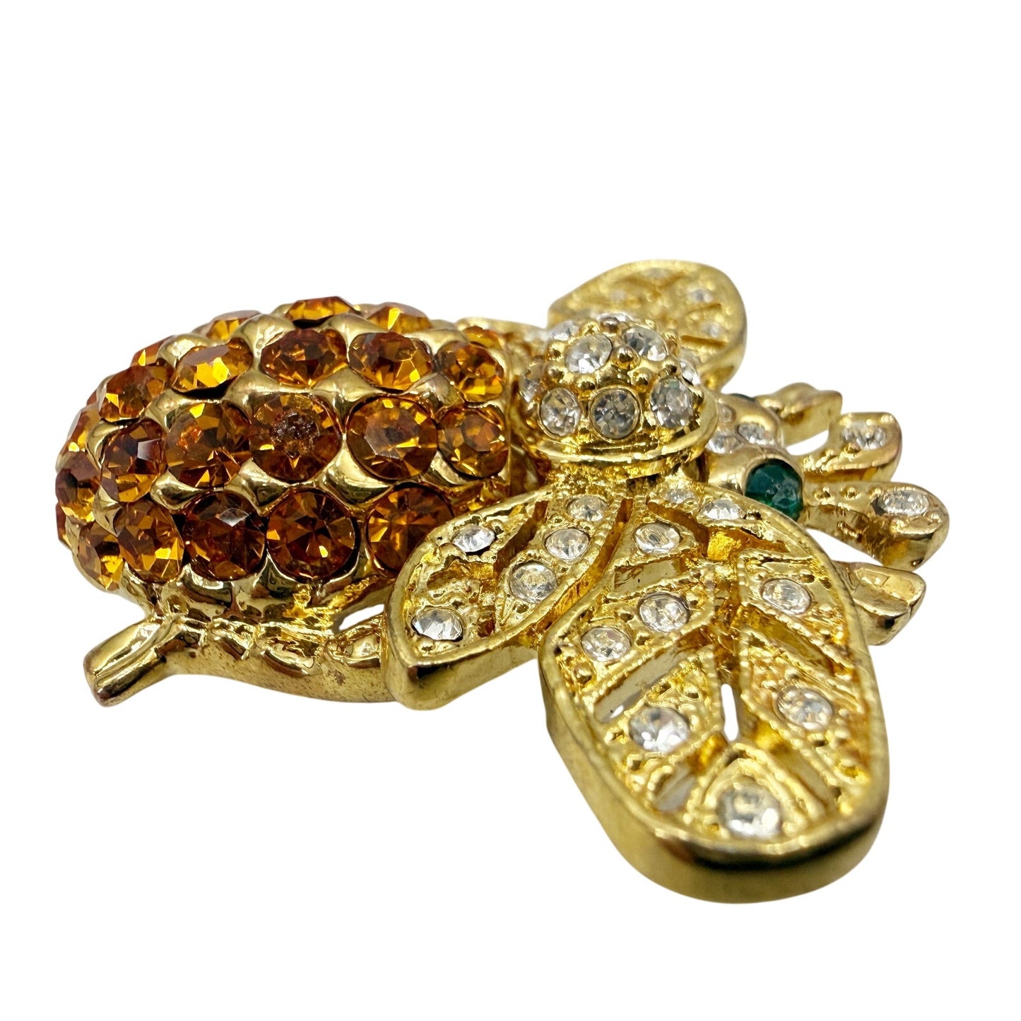 vintage bejeweled gold Bumblebee Bug BROOCH insect jewelry pin rhinestones