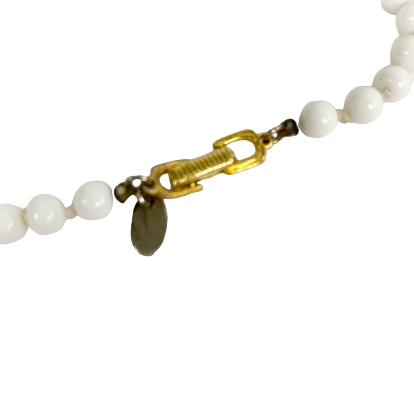 vintage LES BERNARD hand-knotted 23" milky white bead NECKLACE costume jewelry