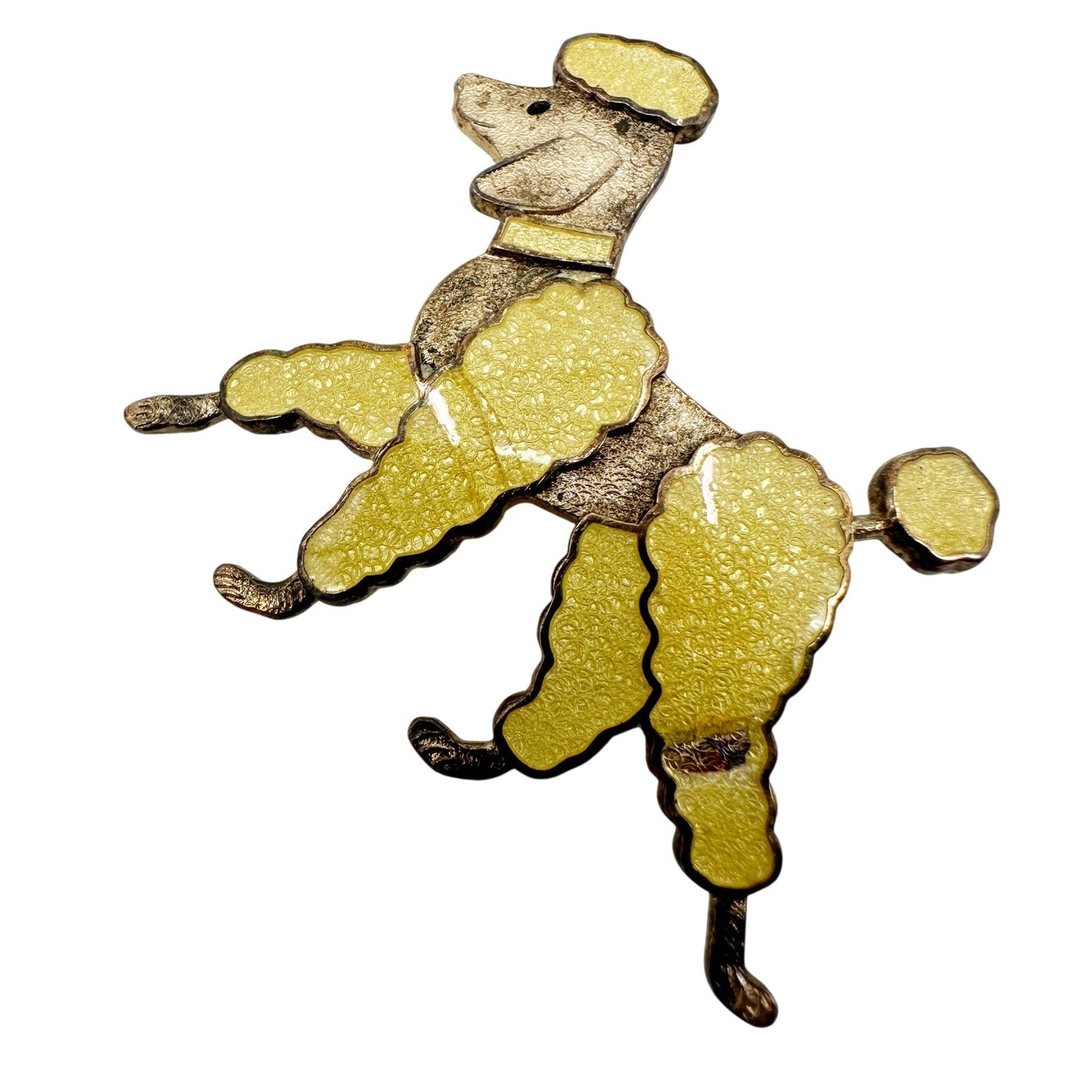 vintage yellow & gold metal poodle BROOCH jewelry pin