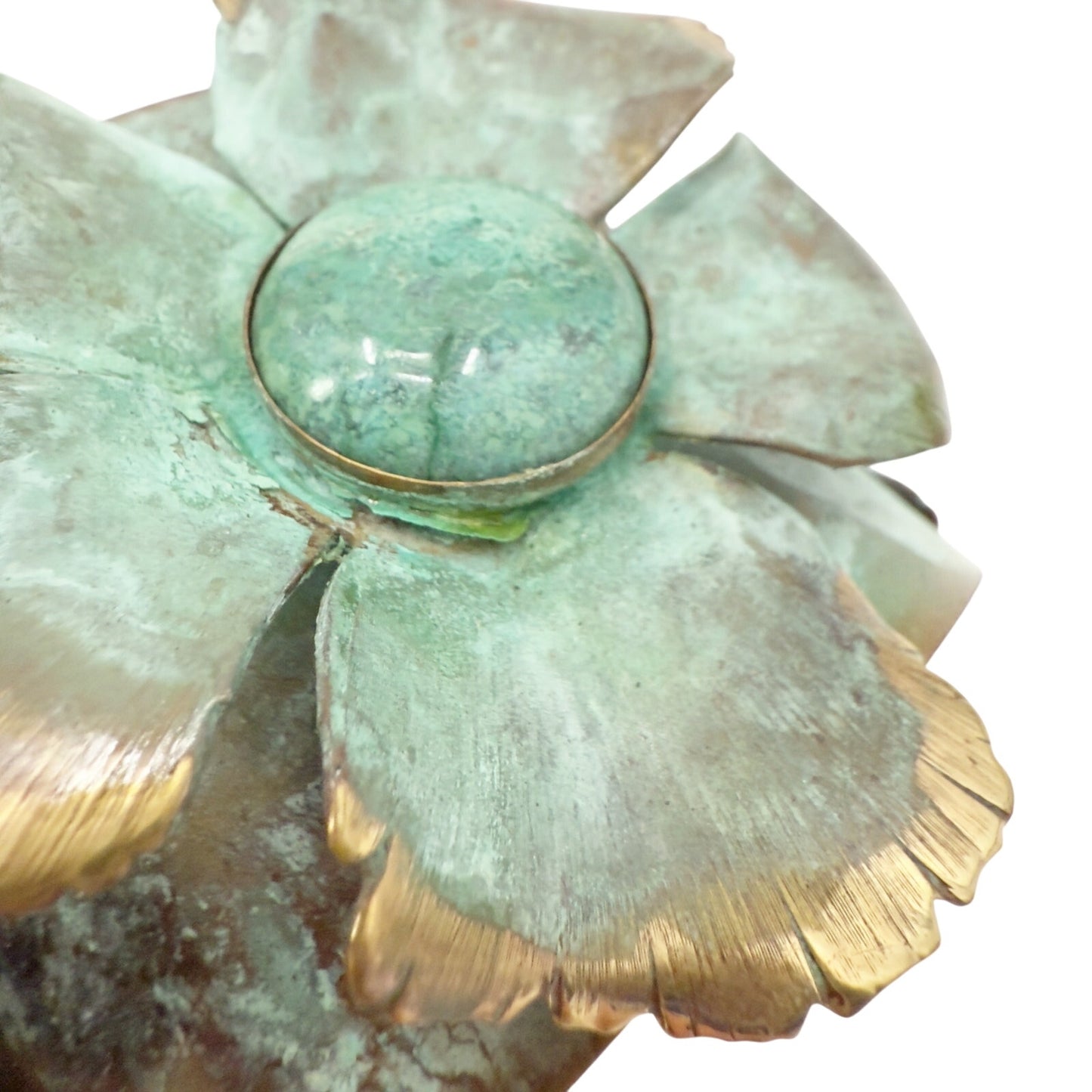 Verdigris Patina solid brass floral wide 2" Cuff Bracelet genuine stones jewelry