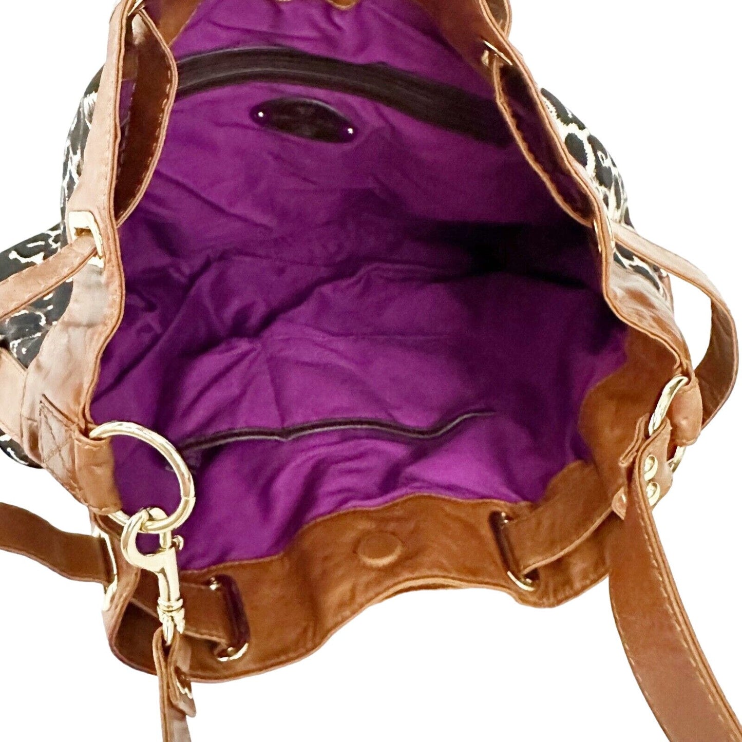 new Gianni Bini brown & black cheetah print canvas & leather handbag purse $189