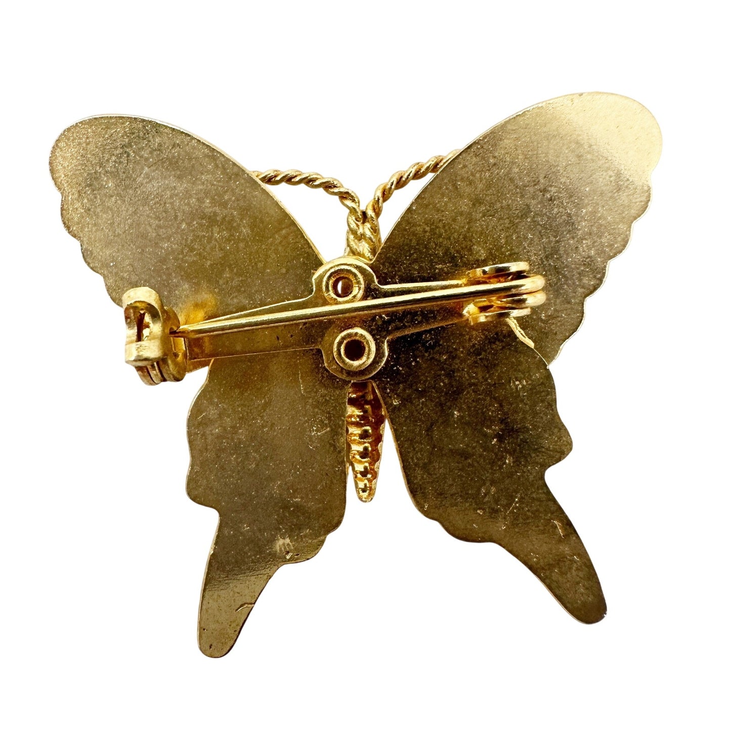 vintage gold & cream enamel butterfly BROOCH jewelry pin