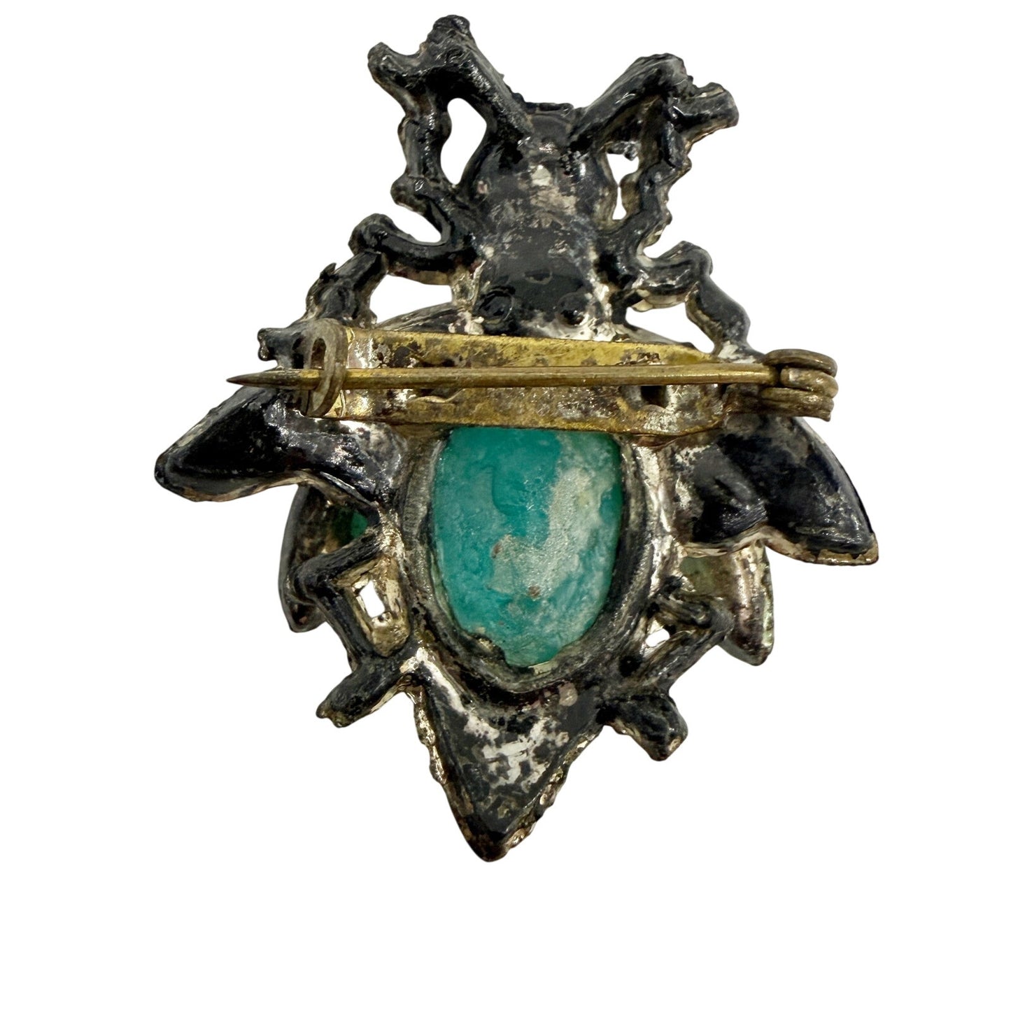 vintage black plastic Flying Insect turquoise stone BROOCH jewelry pin enamel