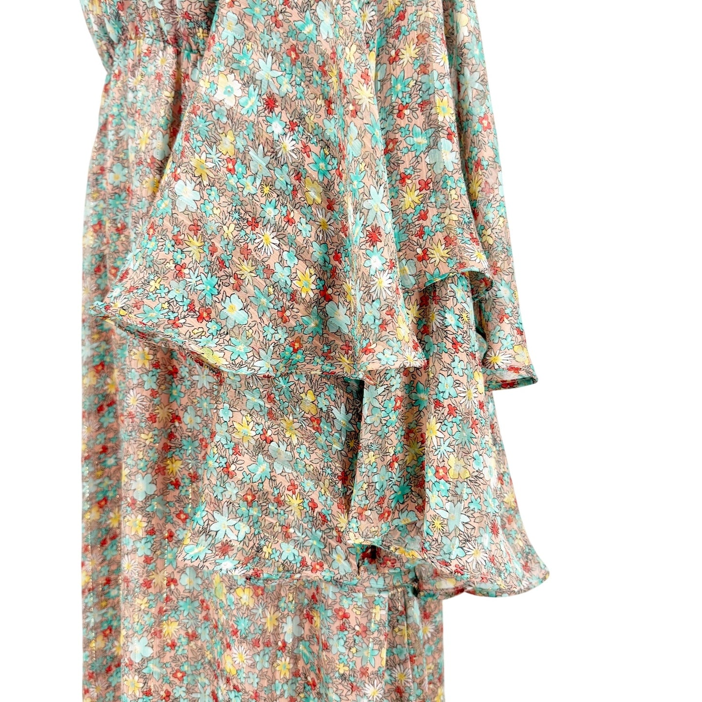 Buddy Love Colette floral Maxi Dress women's MEDIUM teal gold peach flowers NEW