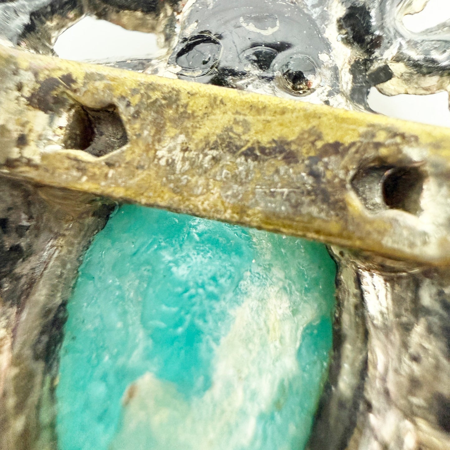 vintage black plastic Flying Insect turquoise stone BROOCH jewelry pin enamel