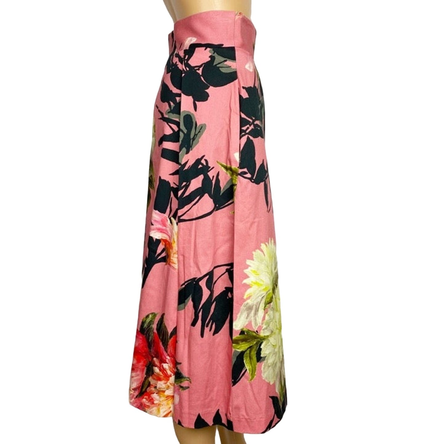 BLACK HALO pink floral Sanibel Coral midi SKIRT size 4 new $200
